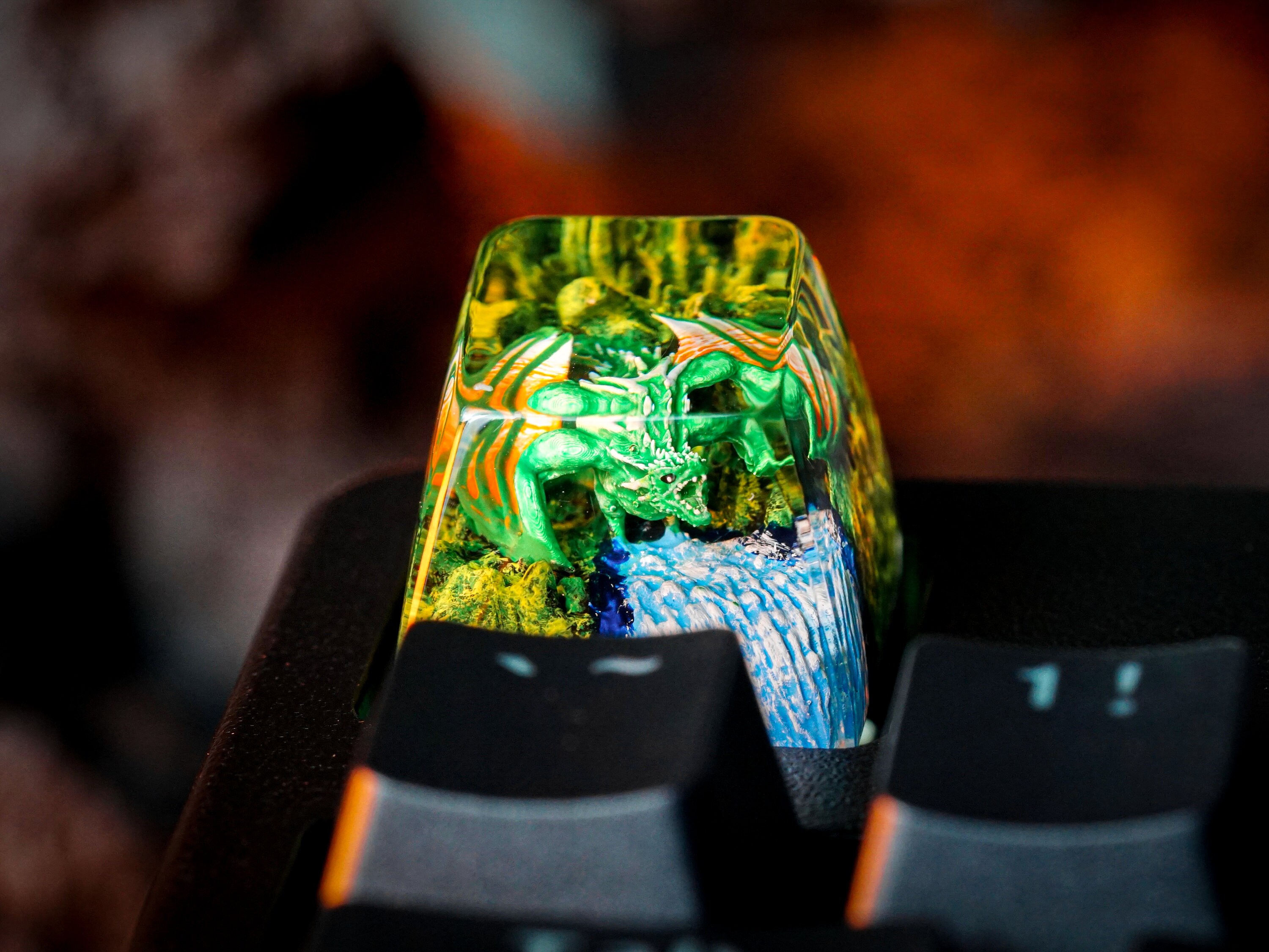 Green Dragon Keycap, Artisan Keycap, Resin Keycap, Esc Keycap, Keycap for Cherry MX Keyboard, Gift for Him