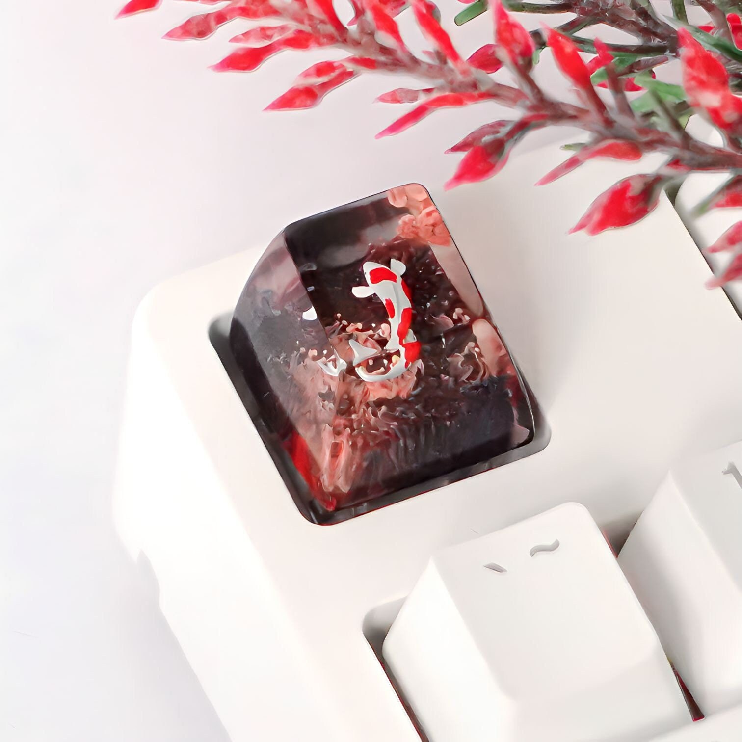 Koi Fish Keycap, Red and Black Koi, Artisan Keycap, Resin Keycap, Keycap for MX Cherry Switches, Handmade Gift
